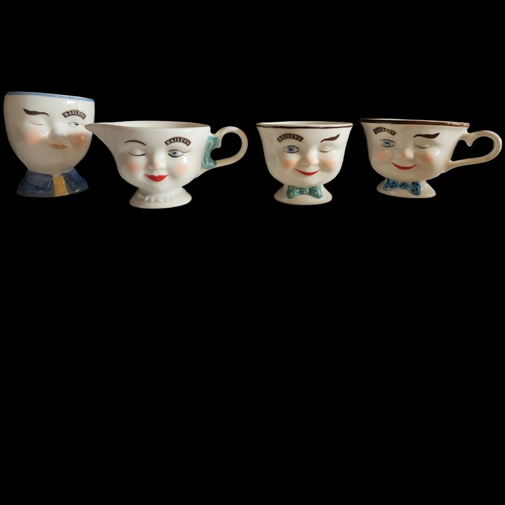 Baileys Irish Winking Face Cups MrYum Mug And MrsYum Cup 1 Sugar Bowl 1 Creamer